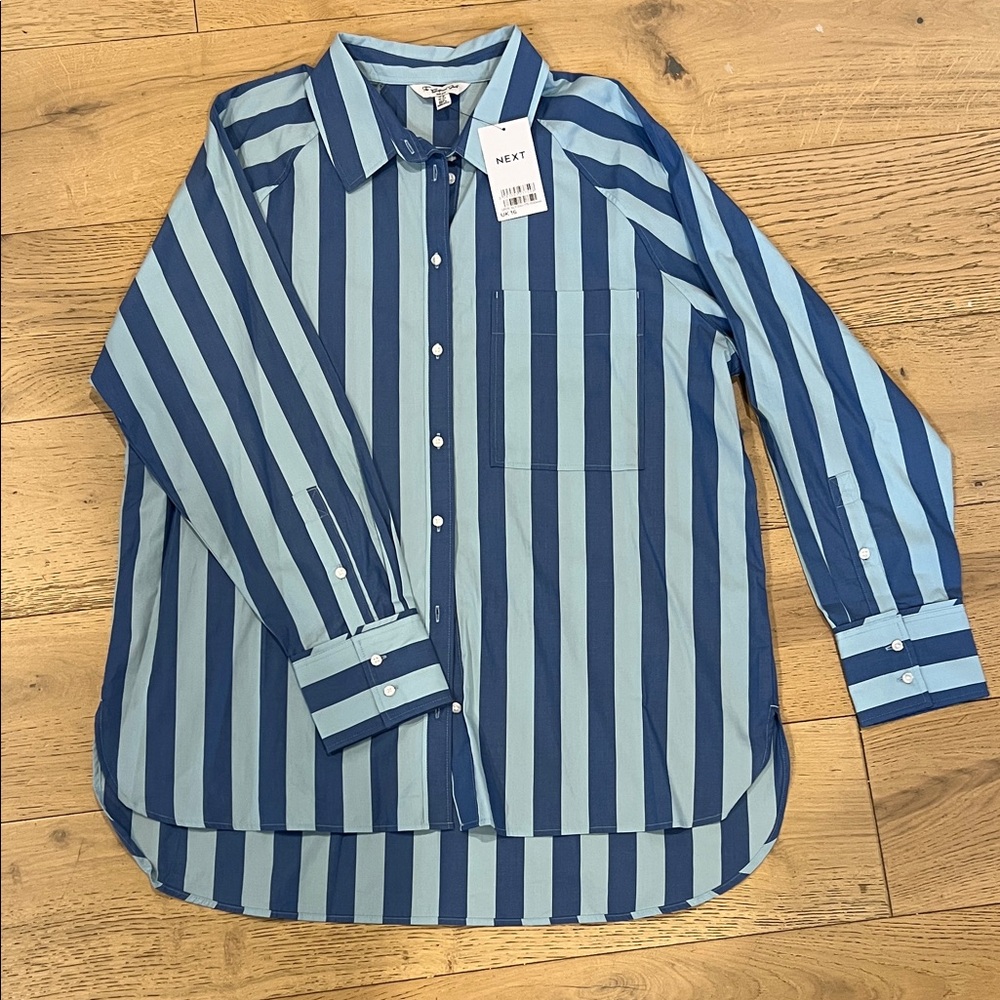 Next Women's Blue Striped Oversized Button Down Shirt